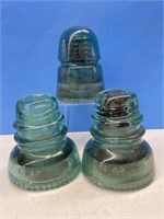 3 Green/Aqua Glass Insulators