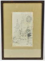 Signed Eglise Saint-Etienne Architectural Drawing