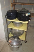 Kitchen Cart w/Graniteware + Pressure Cooker