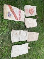 Assortment of old cloth seed sacks