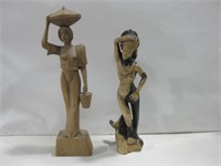 Two Wood Statue Decor Items Tallest 25"