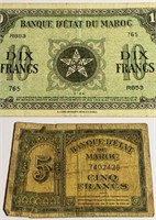 WW2 era Moroccan Francs Currency