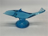 Blue Art Glass Dolphin Figurine