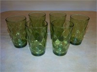 Olive Green Diamond Cut Juice Glasses Vtg
