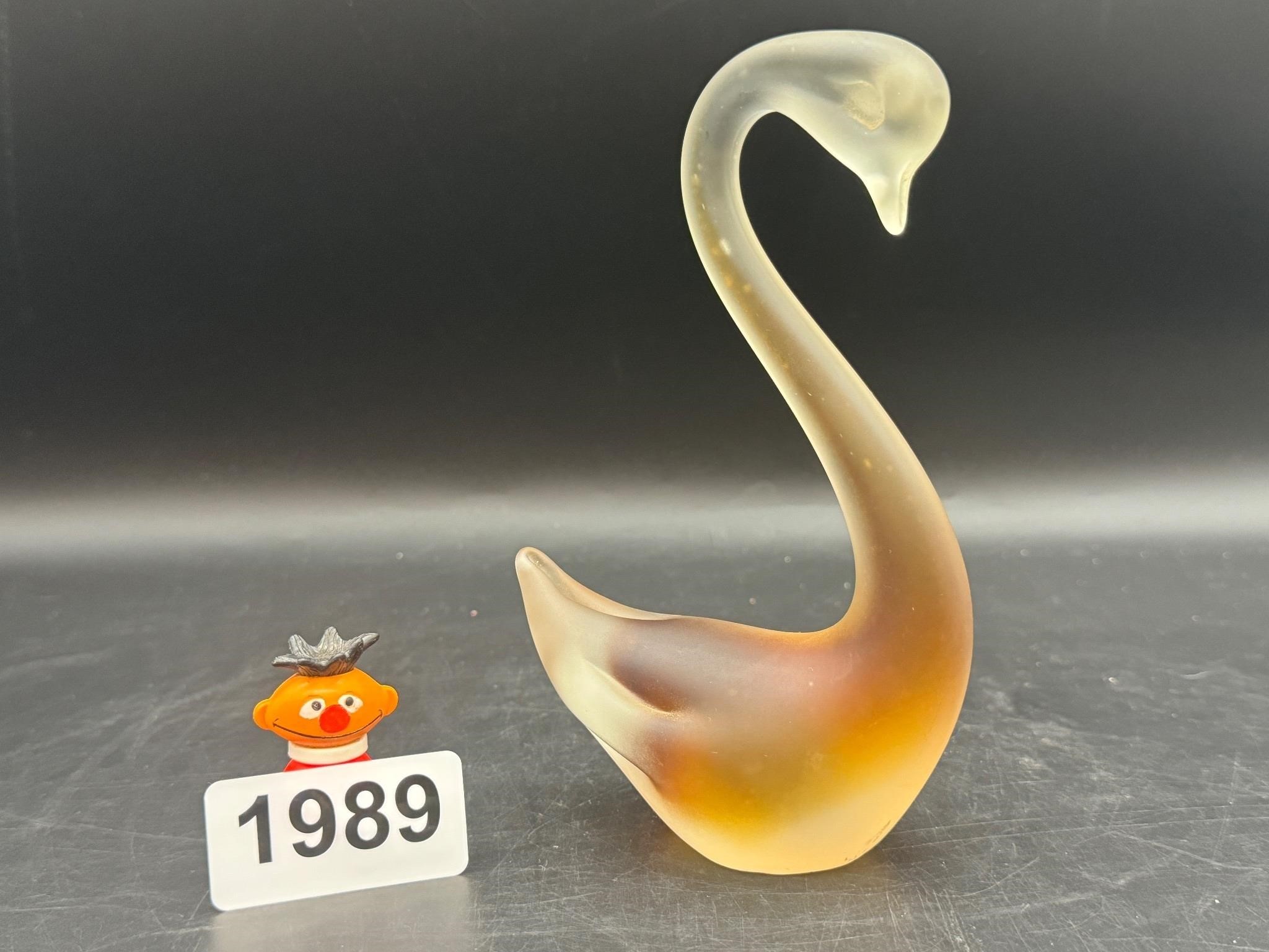6.5" Vintage Art Glass Satin Rootbeer Swan