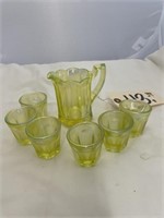 7 pcs-Fenton Vaseline Glass Iridescent Pitcher +