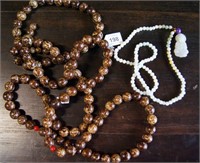 Brown & cream beaded rosary necklace with small