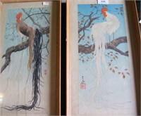 Pair of framed woodblock prints of long tailed