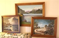 3 Paintings in Clore Walnut Frames