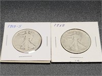 Two 1918 Walking Liberty Half Dollars