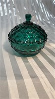 Vtg Indiana Glass Teal Green Candy Dish With