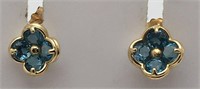 14k Gold And Blue Stone Earrings