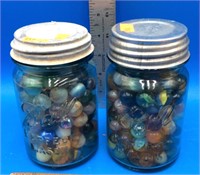 2 Ball Mason Jars Of Vintage Slag Glass Marbles