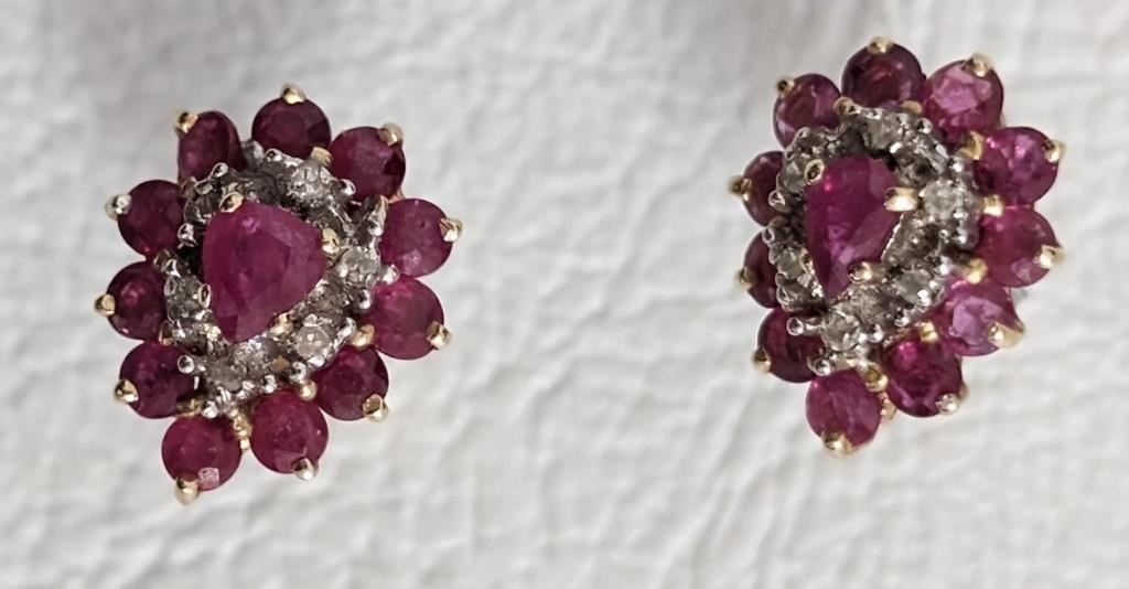 10K Ruby and Diamond Earrings