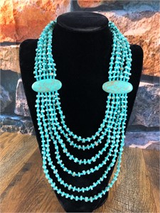 Multistrand Turquoise Square & Glass Bead Necklace