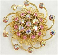 Vintage AB Pink Rhinestone Brooch