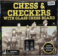 Chess & Checkers w/Glass Chess Board
