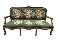 WALNUT FRENCH CARVED NEEDLEPOINT SETTEE