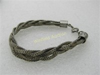 Vintage Braided Silver Tone Herringbone Bracelet,