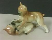 2 Bulldogs Playing Porcelain Figurine