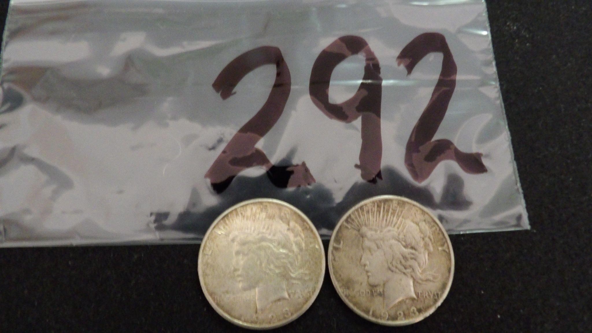 2) 1923 S Peace Silver Dollars