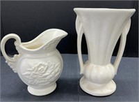 (AE) Hull White Ceramic Pitcher 7” and