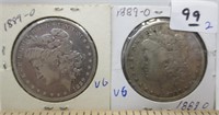 2 - 1889-O Morgan silver dollars