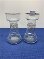 Vintage Crystal Marked S H , Etched Glass Vases