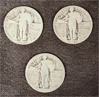 (3) Silver Standing Liberty Quarters