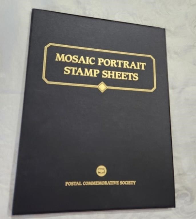 Mosaic Portrait Stamp Sheete in leather album by