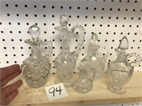 5 VINTAGE GLASS CRUETS