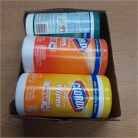 Assorted Clorox disinfecting wipes, weather gate