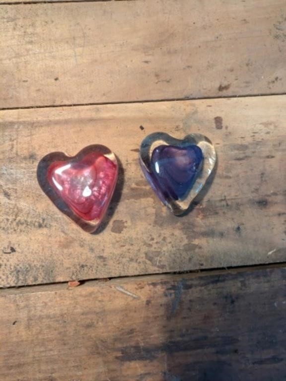 2 Heart Paperweights 2 1/2" long