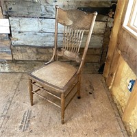 Oak Press Back Chair with Leather Seat
