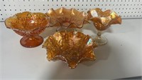 Carnival Glass Bowl and Three Compotes