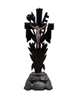 Standing Carved Wood Cross with Metal Crucifix