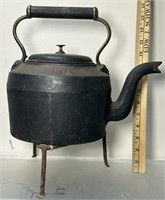 Antique Cast Iron Kettle w/Stand See Photos for