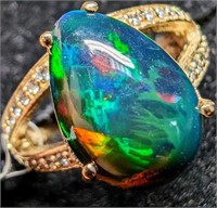$2700 10K  3.11G Black Opal Enhanced 3.5Ct Diamond