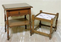 Glass and Tile Top Oak Side Tables.