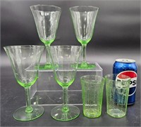 Uranium Green Depression Glass - Wine Goblets +