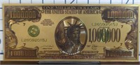 24k gold-plated million dollar banknote