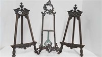 3 DECORATIVE BRASS EASEL PICTURE STANDS