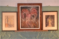 Lot: 3 original works of art, 2 visibly signed by
