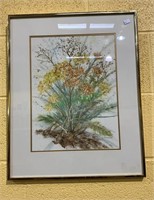 Framed original watercolor - fall flowers with