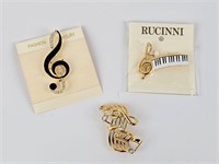 3 Musical Pins/broaches