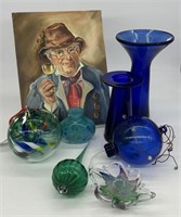 Lot of Vintage Art Glass Vases, Plant Feeders etc