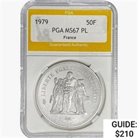 1979 France 50 Francs .8681oz. Silver PGA MS67 PL