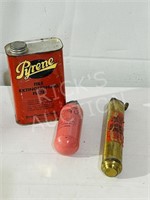 2 small antique fire extinguishers & Pyrene
