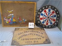 dart board, bulletin board, and Parker Bros. Ouija