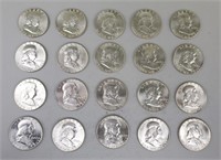 20 1963 90% Silver Franklin Half Dollars.